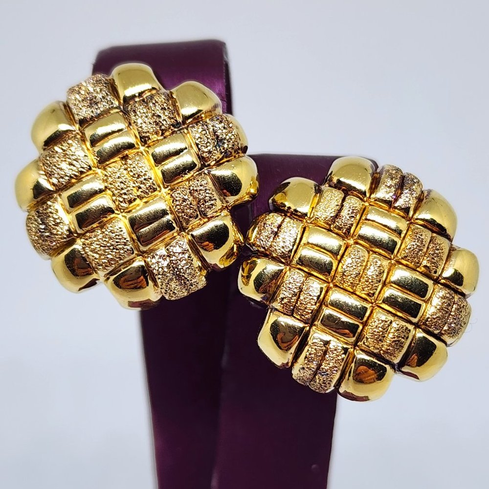 Italian Vermiel Polished and Brushed Woven Sterling Silver Omega Back Earrings - Picture 8 of 15